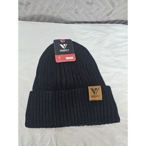 NWT Vgogfly Adult Black Ribbed Knit Roll Cuff Beanie Cap Trapper Hat One Size